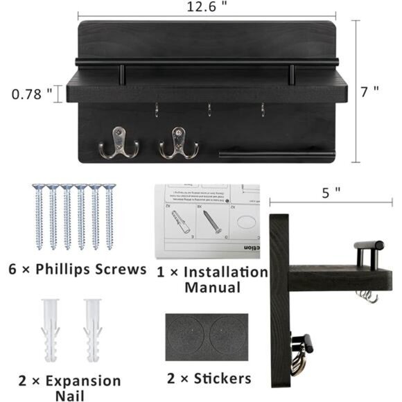 Key Holder for Wall Decorative with 5 Key Hooks, Wall Mounted Key Hangers - Picture 4 of 7